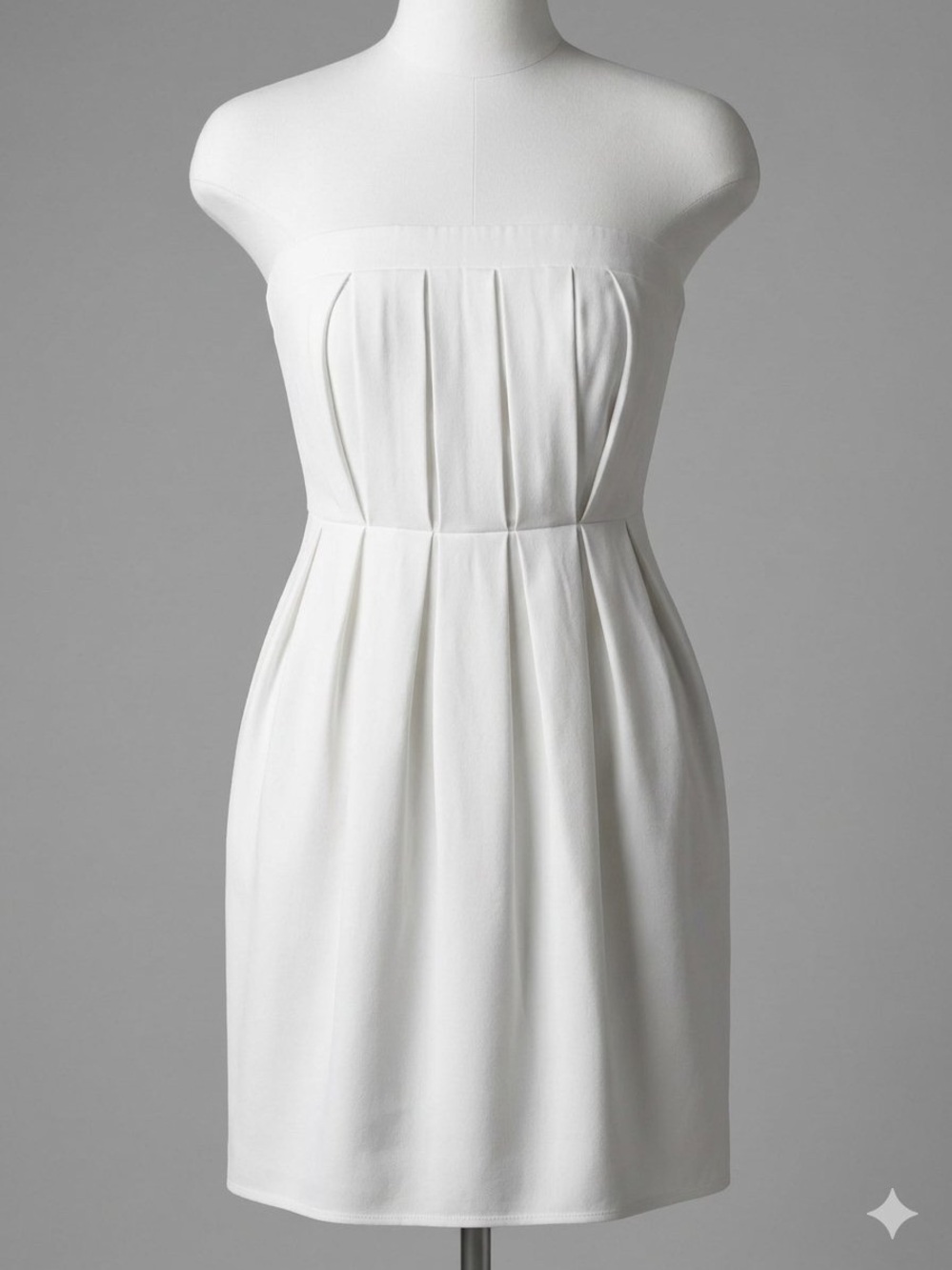 Rhapsody Strapless White Pleated Shift Dress